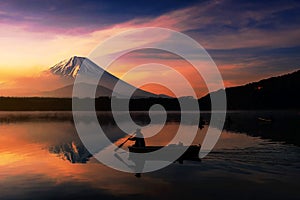 Silhouette fishing boat with Mt. Fuji view