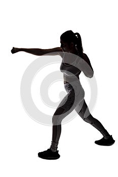Silhouette of a Fit Woman In a Fighting Stance