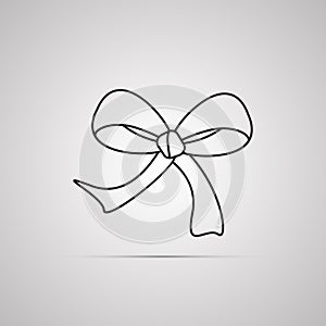 Silhouette flat icon, simple vector design with shadow. Bow with tape ends for present