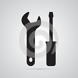 Silhouette flat icon, simple vector design. Turnscrew and wrench