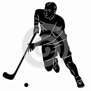Silhouette of floorball player, vector drawing