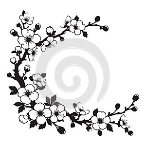 Silhouette Floral Branch Vector Illustration Cherry Blossom Corner Design photo