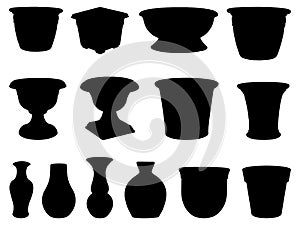 Set of Flower pots silhouette vector art