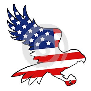 Silhouette of a flying eagle painted in the us flag. American independence day, fourth of July