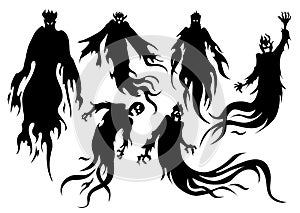 Silhouette of flying evil spirit in vector style collection.