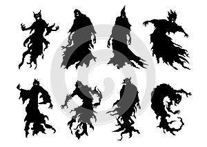 Silhouette of flying evil spirit in vector style collection isolated on white.