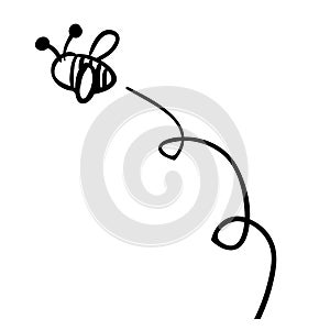 Silhouette flying honey bee flat icon