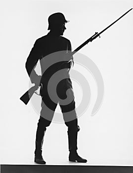 Silhouette of foot soldier, circa World War I