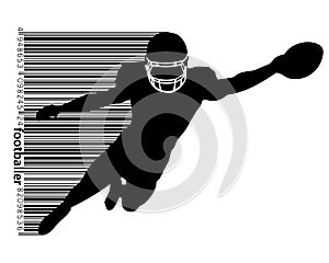 Silhouette of a football player and barcode. Rugby. American footballer