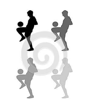 Silhouette of a football player juggling a ball with his knee