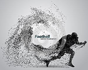Silhouette of a football player from particle. Rugby. American footballer