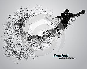 Silhouette of a football player from particle. Rugby. American footballer