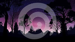 Silhouette forest with galaxy background