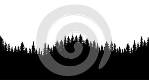 Silhouette of forest. Seamless forest on hills. Beautiful trees are separated from each other. Vector illustration