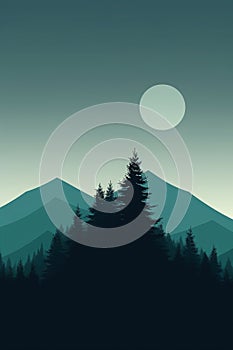 Silhouette of a Forest Under a Full Moon Created With Generative AI Technology