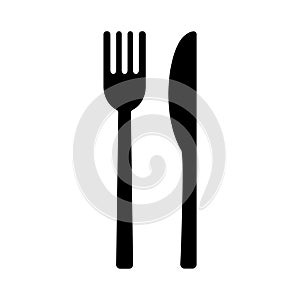 Silhouette fork and knife. Outline icon of kitchenware. Black simple illustration for dinner, eating food, cafe, restaurant. Flat