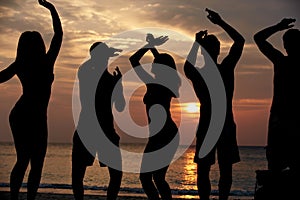 Silhouette Of Friends Having Beach Party