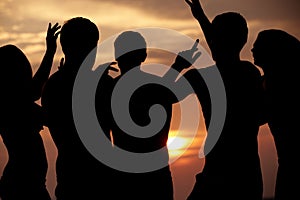 Silhouette Of Friends Having Beach Party