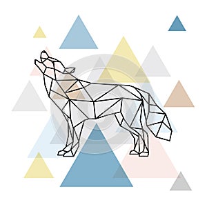 Silhouette of a geometric wolf. Side view.