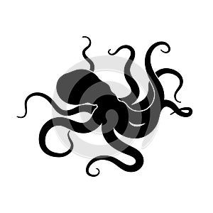 Silhouette of giant octopus on a white background. Sea monster kraken