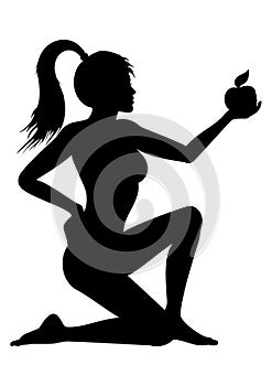 Silhouette girl with apple