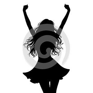 Silhouette of a girl with arms raised enjoy the life