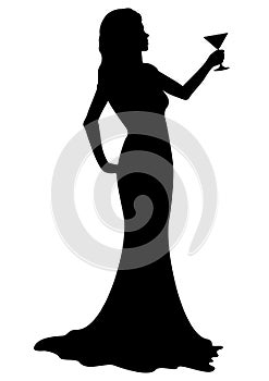 Silhouette girl with cocktail glass