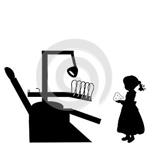 Silhouette girl costs with tooth stomatology. World Dentist Day.
