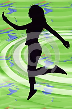 Silhouette of Girl with Digital Music Player