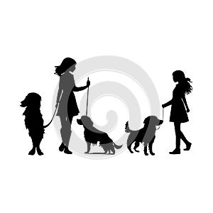 Silhouette on a girl and dog vector illustration