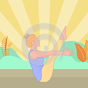 Silhouette girl doing yoga poses asana on sunshine background