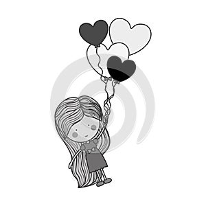 Silhouette girl dragged by heart-shaped balloons photo