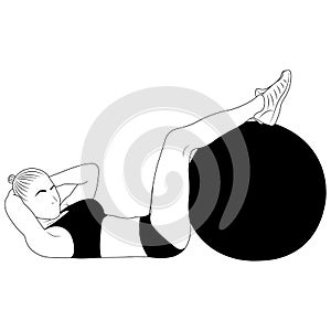 The silhouette of a girl is engaged in fitball gymnastics. Design suitable for logo, sign, banner, fitness club, gym, fitness