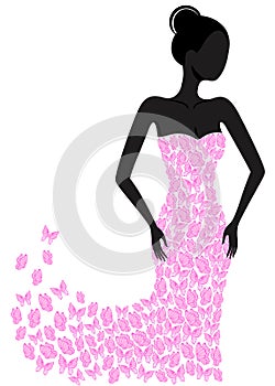 Silhouette of a girl in a flying apart dress