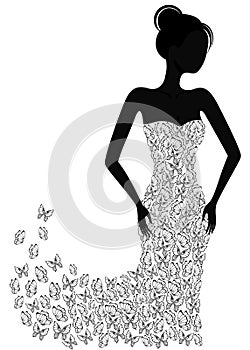 Silhouette of a girl in a flying apart dress