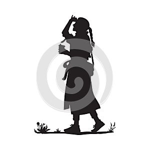 silhouette of a girl in full growth on a white background