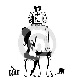 Silhouette of a Girl at her Vanity