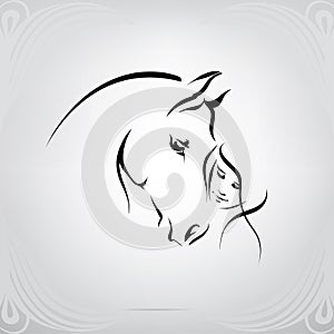 Silhouette of the girl and horse. vector illustration photo