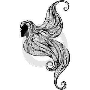 Silhouette of a girl with long hair