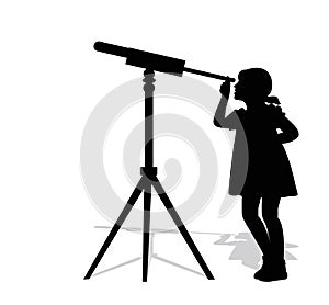 Silhouette of girl looking through a telescope