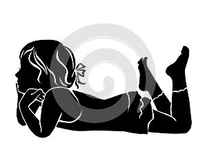 Silhouette girl lying down looking