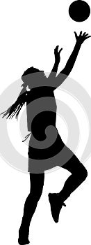 Silhouette of girl netball player competing for ball