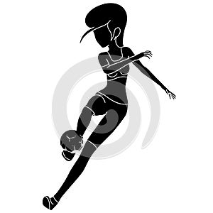 Silhouette of girl playing soccer illustrated on white background