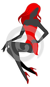 Silhouette of girl in red dress