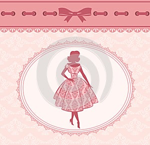 Silhouette of girl on retro background.