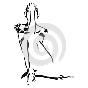Silhouette of a girl sitting in a sexy pose covering her face. Design for painting, decor, exhibition, tattoo, emblem