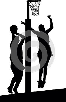 Silhouette of girls netball players jumping and blocking