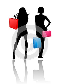 Silhouette girls shopping