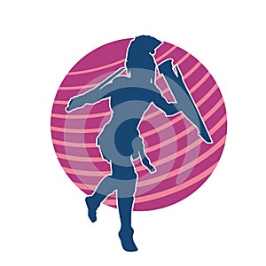 Silhouette of a gladiator or a warrior in action with armor and sword blade weapon.
