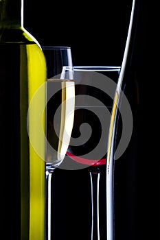 Silhouette of glasses and bottle of wine